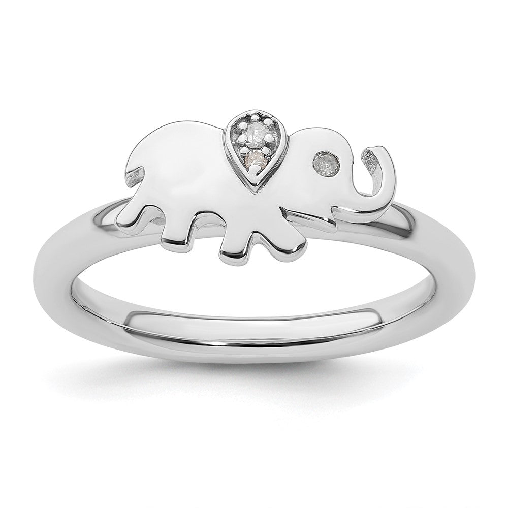Sterling Silver Stackable Expressions Elephant Diamond Ring Size -7