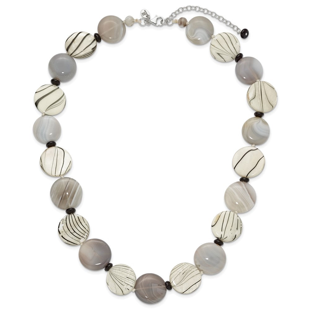 Sterling Silver Black and Grey Agate/MOP/Sardonyx Necklace 19 Inches