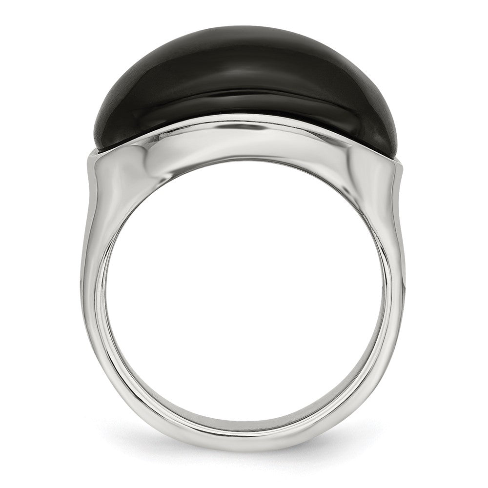 Stainless Steel Black Glass Size 9 Ring