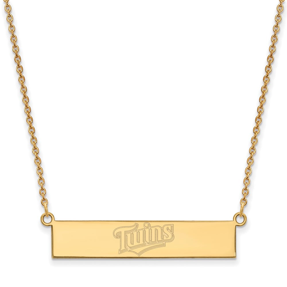 Sterling Silver Gold-plated MLB LogoArt Minnesota Twins Team Script Bar 18 inch Necklace