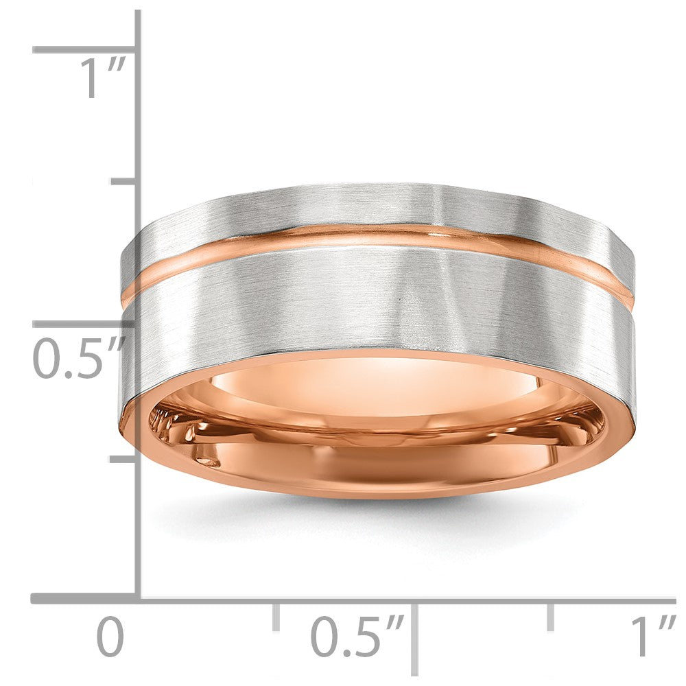 Chisel Stainless Steel Brushed and Polished Faceted Rose IP-plated 8mm Band Size - 8