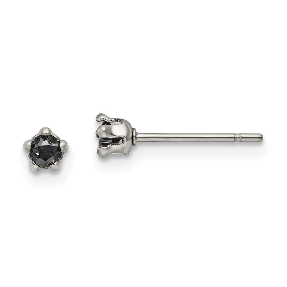 Stainless Steel Polished 3mm Black Star CZ Stud Post Earrings