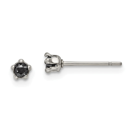 Stainless Steel Polished 3mm Black Star CZ Stud Post Earrings