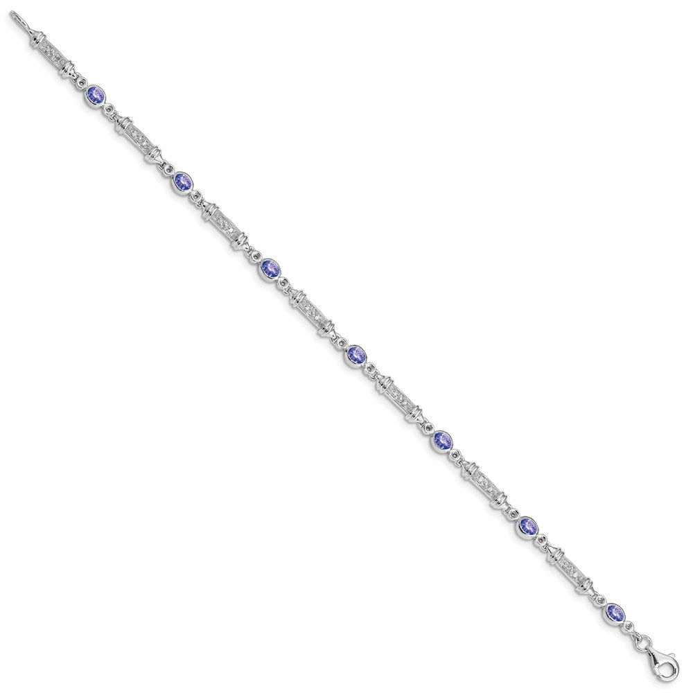 Sterling Silver Rhodium-plated Tanzanite and Diamond Bracelet 7 inches