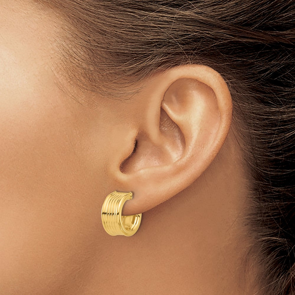 14K Gold Polished & Grooved J-Hoop Post Earrings