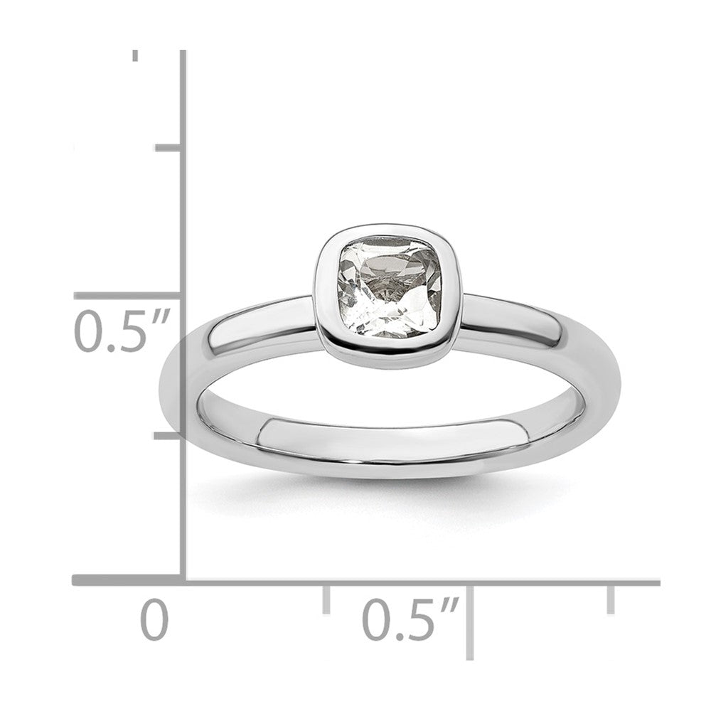 Sterling Silver Stackable Expressions Cushion Cut White Topaz Ring Size -10