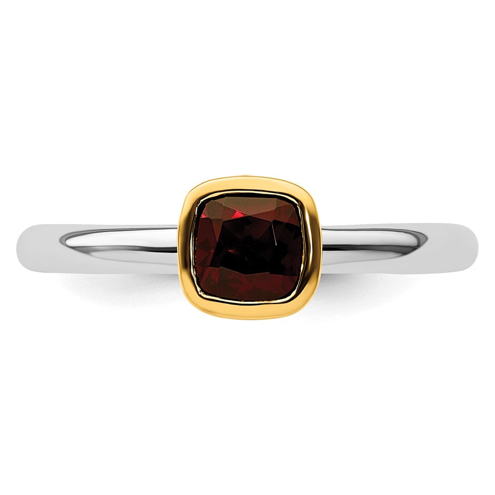 Sterling Silver Stackable Expressions w/Gold-plated Garnet Ring Size -9