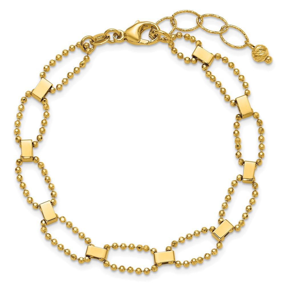 14K Polished / Dia-cut Fancy Beaded Link w/ 1in ext. Bracelet 8  inches