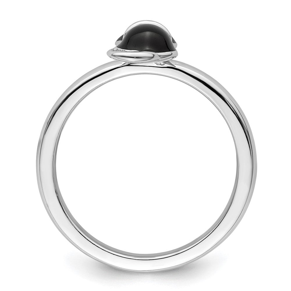 Sterling Silver Stackable Expressions Polished Black Enameled Cat Ring Size -6