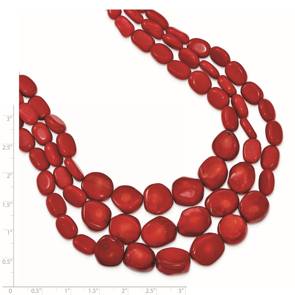Sterling Silver Triple Strand Red Coral 16 inch Necklace with 2 inch extension 16 Inches