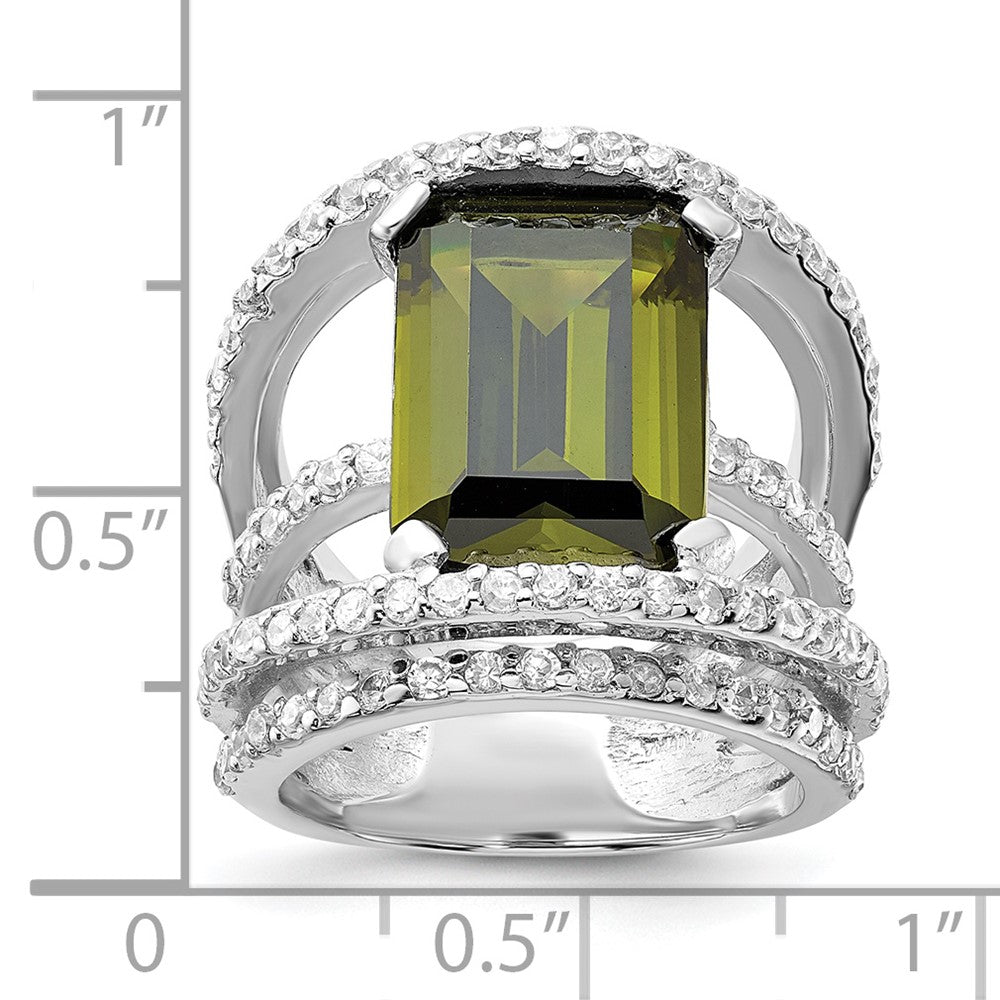 Sterling Silver Polished Fancy Green & Clear CZ Ring