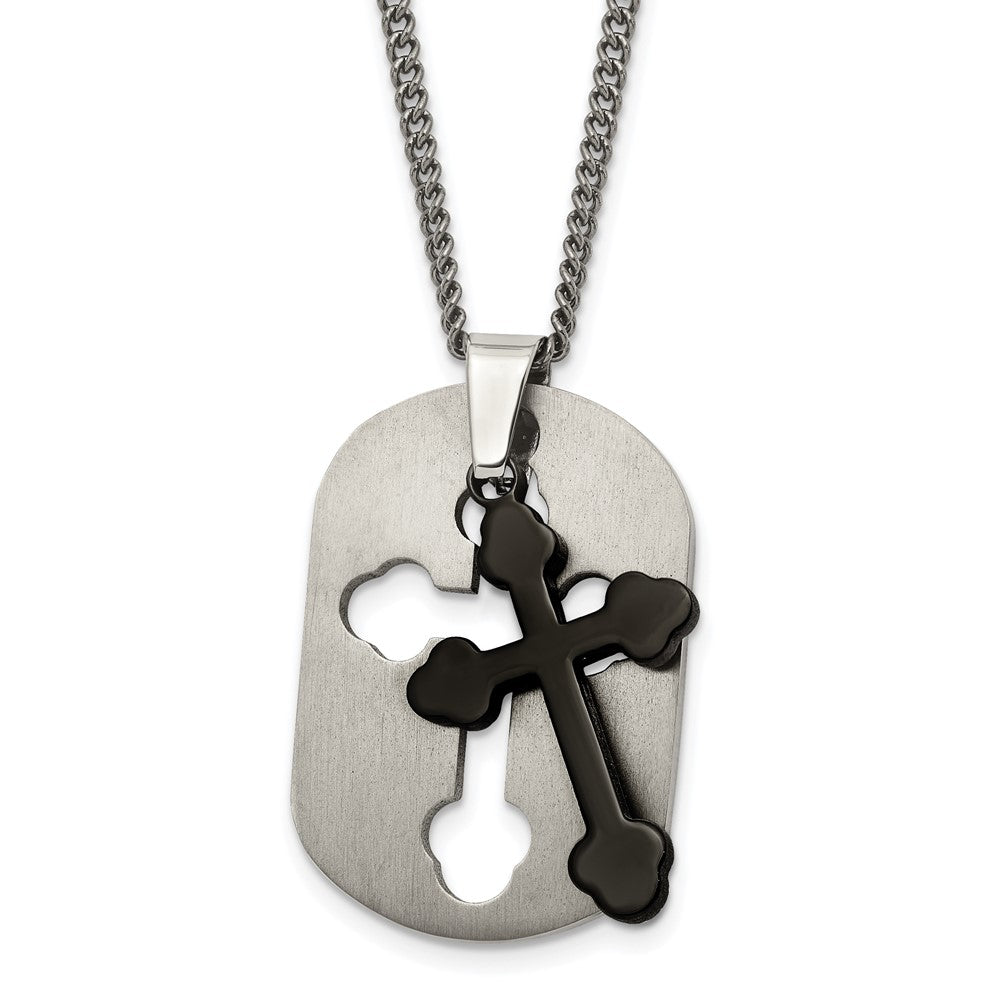 Titanium Brushed Black IP-plated Moveable Cross 22in Necklace