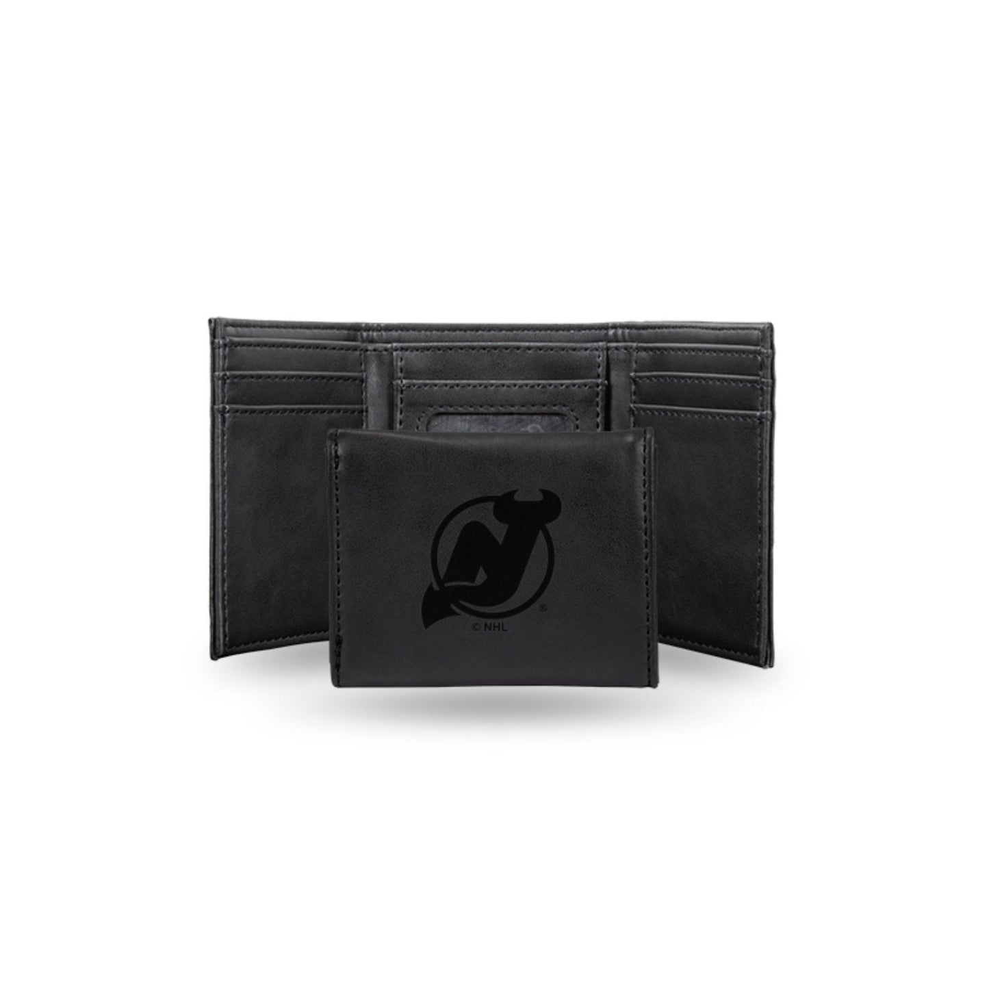Hockey Rico Industries New Jersey Devils Black Laser Engraved Trifold Laser Engraved Tri-Fold Wallet - Men's Accessory