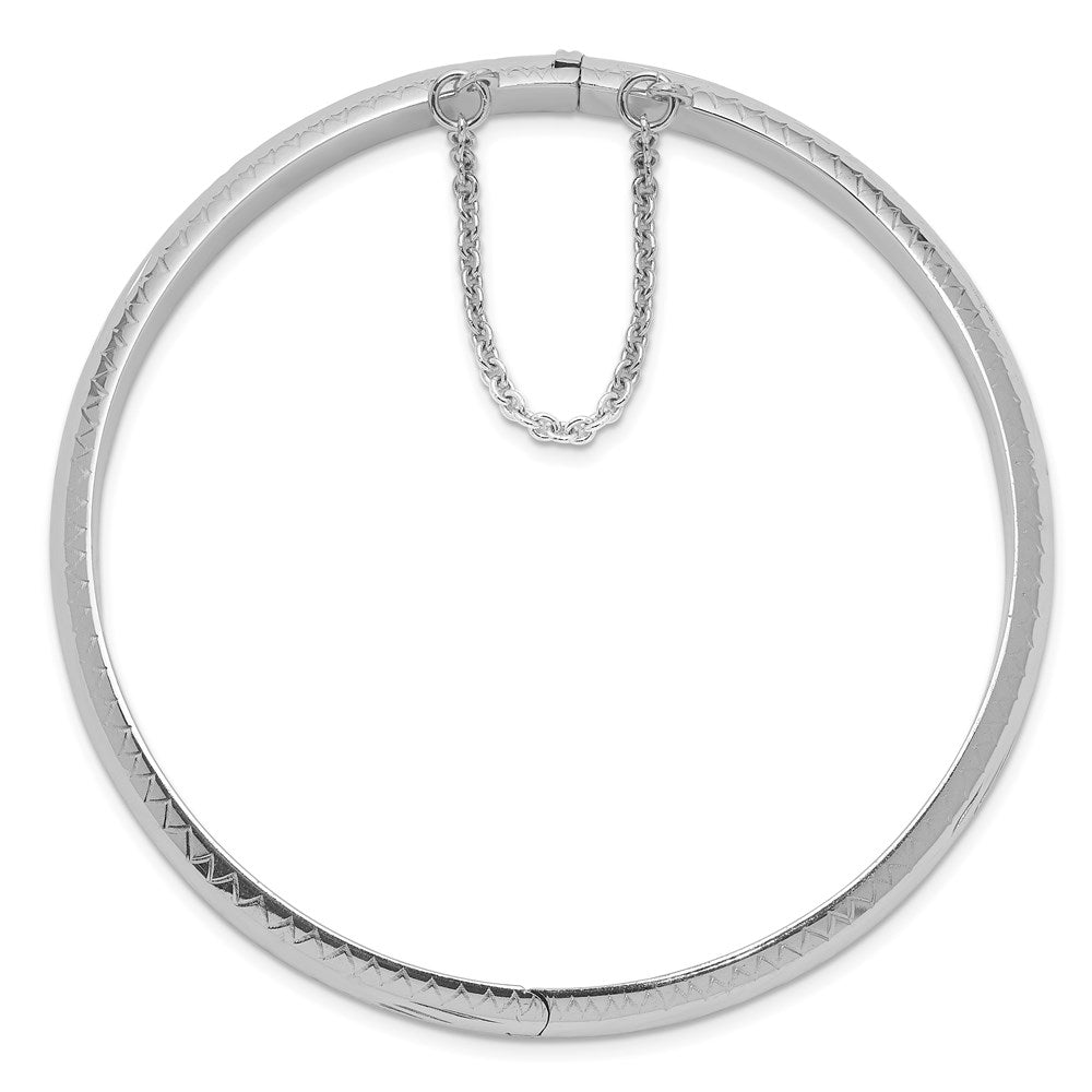 Sterling Silver Rhodium-plated 7mm Fancy Hinged Bangle Bracelet 7.5 inches