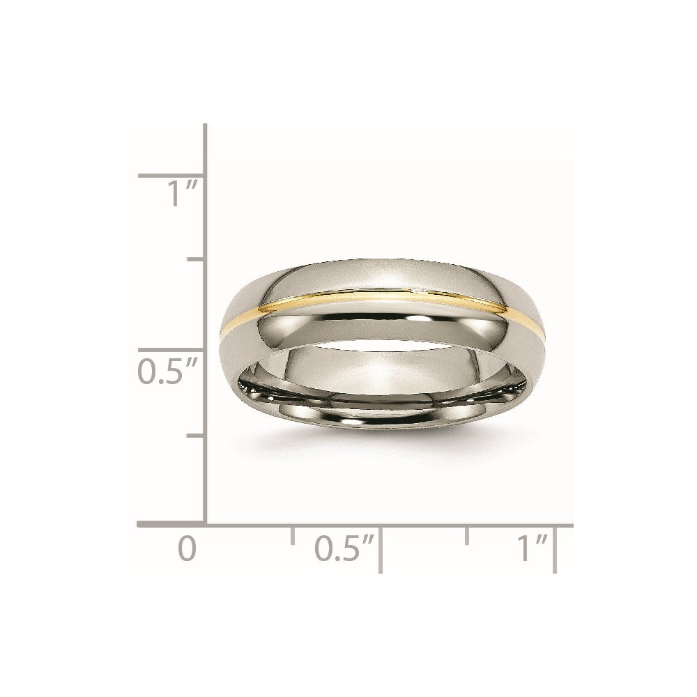 Titanium Polished Yellow IP-plated 6mm Grooved Band Size - 6.5