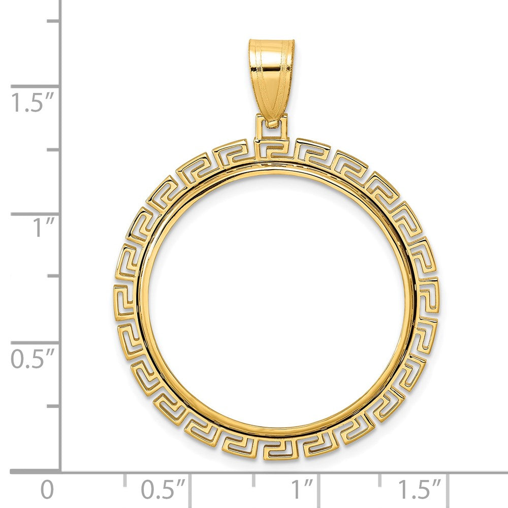 14k Polished Greek Key with 27.0mm Prong Coin Bezel Pendant