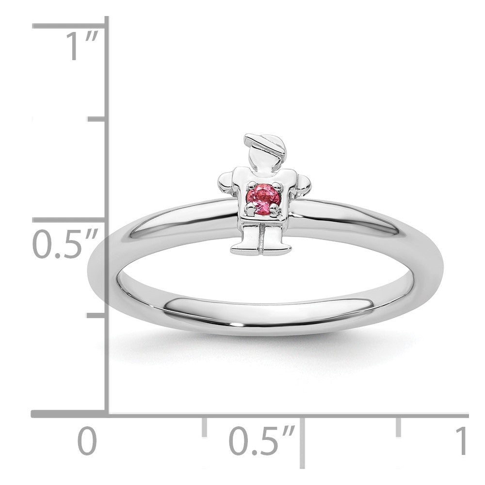 Sterling Silver Stackable Expressions Rhodium Pink Tourmaline Boy Ring