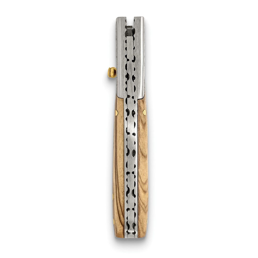 Luxury Giftware Damascus Steel 256 Layer Folding Blade Olive Wood Handle Knife with Leather Sheath and Wooden Gift Box