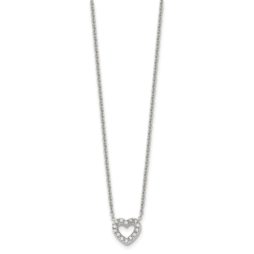 Stainless Steel Polished w/CZ Heart 18in Necklace