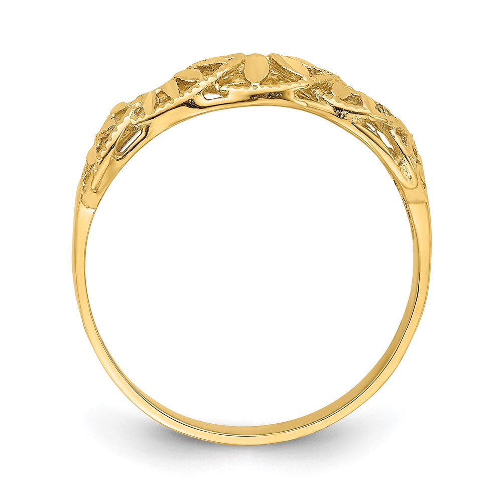 14K Diamond-cut Cut-Out Vine and Leaf Design Dome Ring Size 7.5