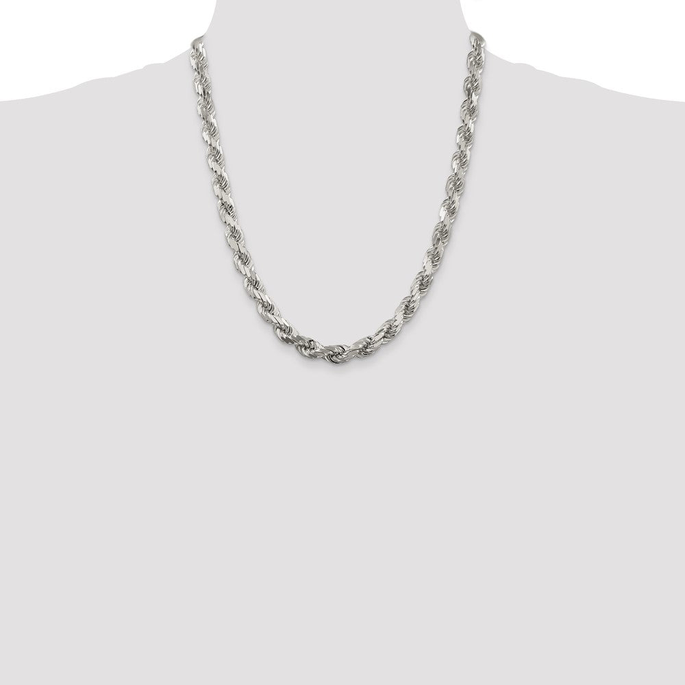 Sterling Silver 7.8mm Diamond-cut Rope Chain 22 Inches