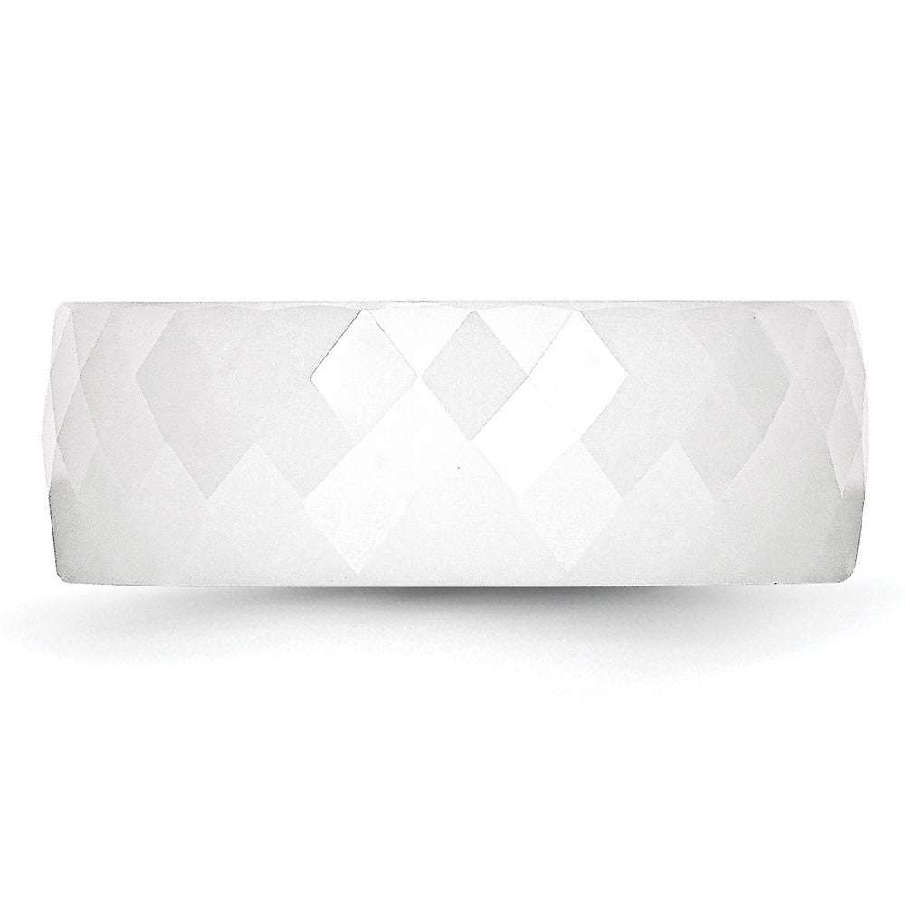 Ceramic White Faceted 8mm Polished Band Size - 7