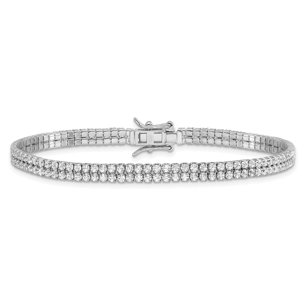 Sterling Silver Rhodium-plated 2-Row CZ Tennis Bracelet 7.5 inches