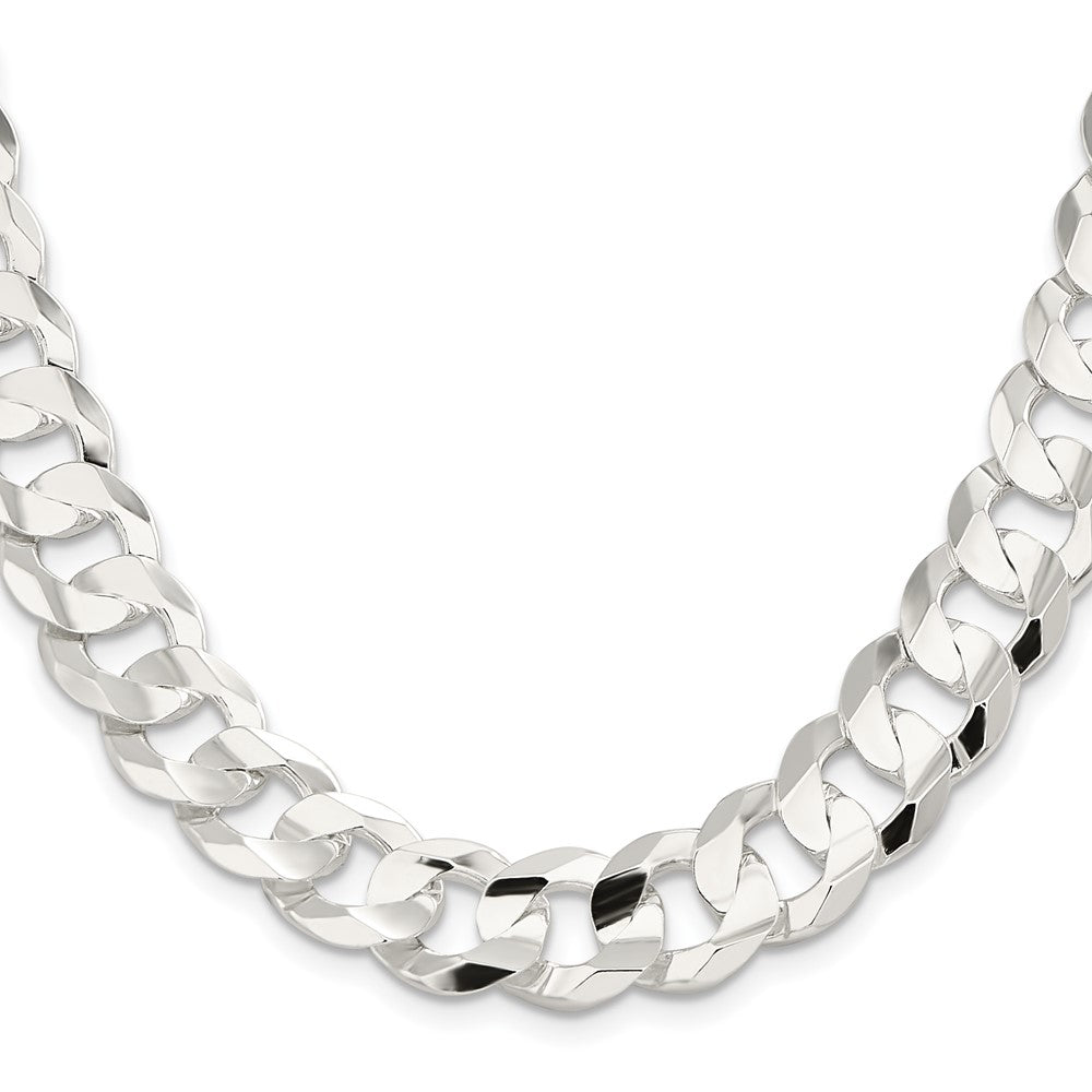 Sterling Silver 14.0mm Concave Beveled Curb Chain 20 Inches
