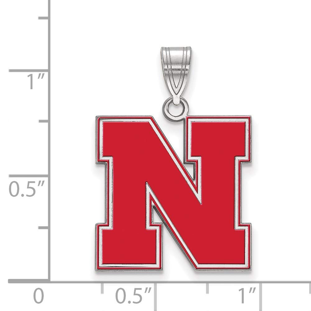 Sterling Silver Rhodium-plated LogoArt University of Nebraska Letter N Large Enameled Pendant Q-SS092UNE