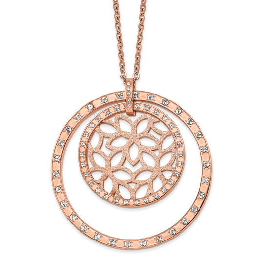 Stainless Steel Rose IP Swarovski Crystal Circles 30.5in w/1in Necklace