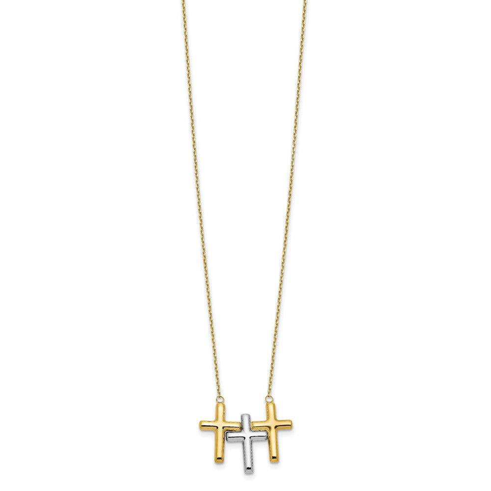 10K Two-tone Polished 3-Cross Necklace