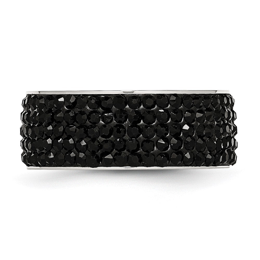 Stainless Steel Polished w/Black Crystal 9mm Band Size - 7