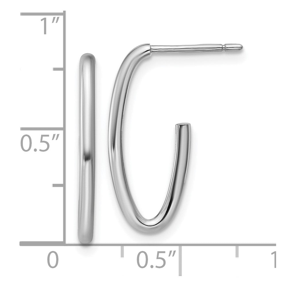 14K White Gold Polished 1.8mm Oval Post J-Hoop Earrings