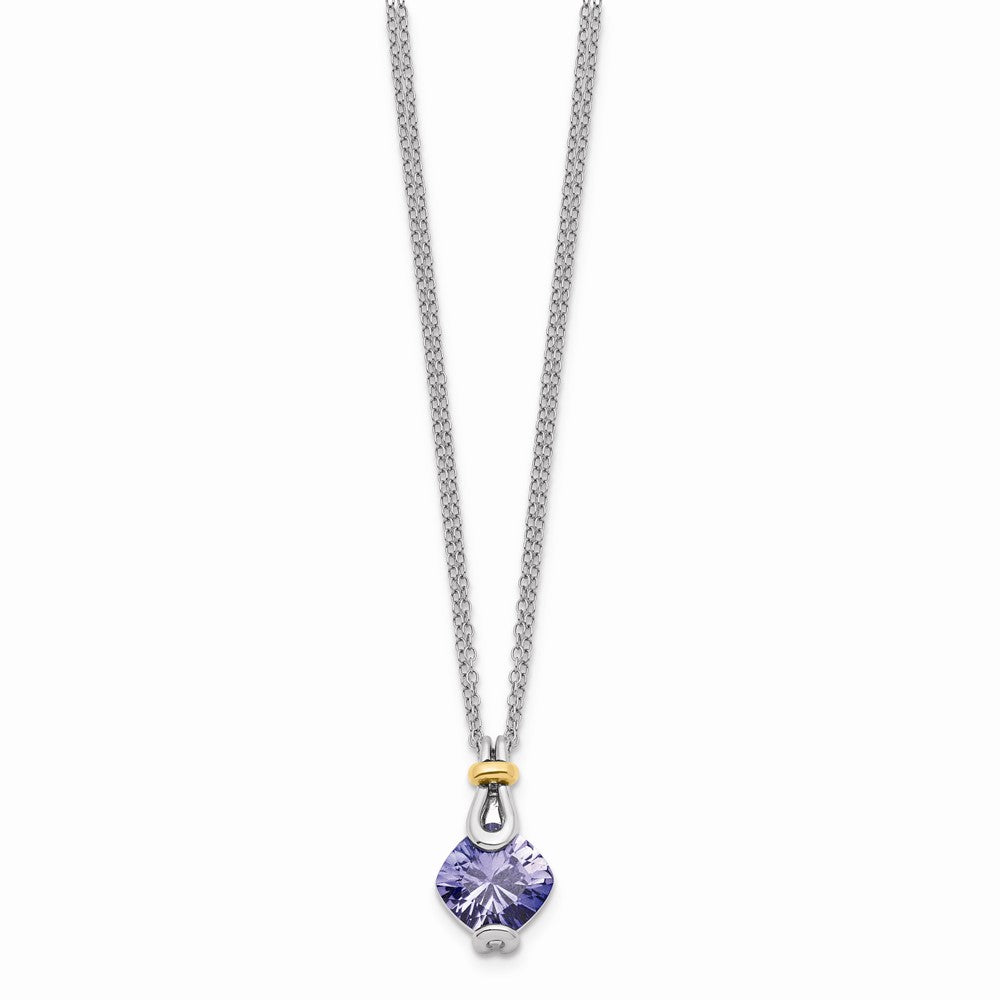 Sterling Silver Created Blue Garnet with Gold Tone Accent Necklace