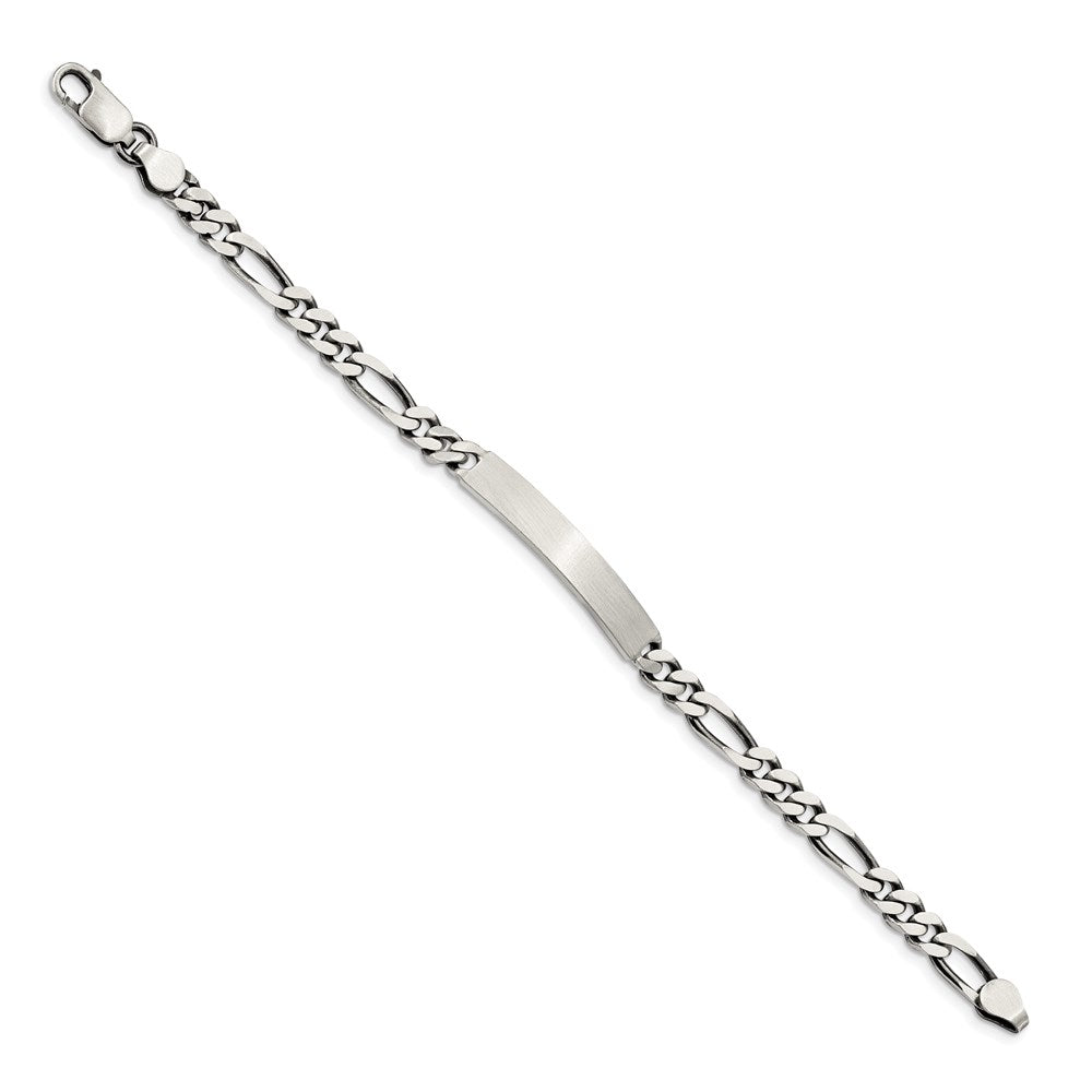 Sterling Silver 8inch Engraveable Antiqued Figaro Link ID Bracelet 8 inches