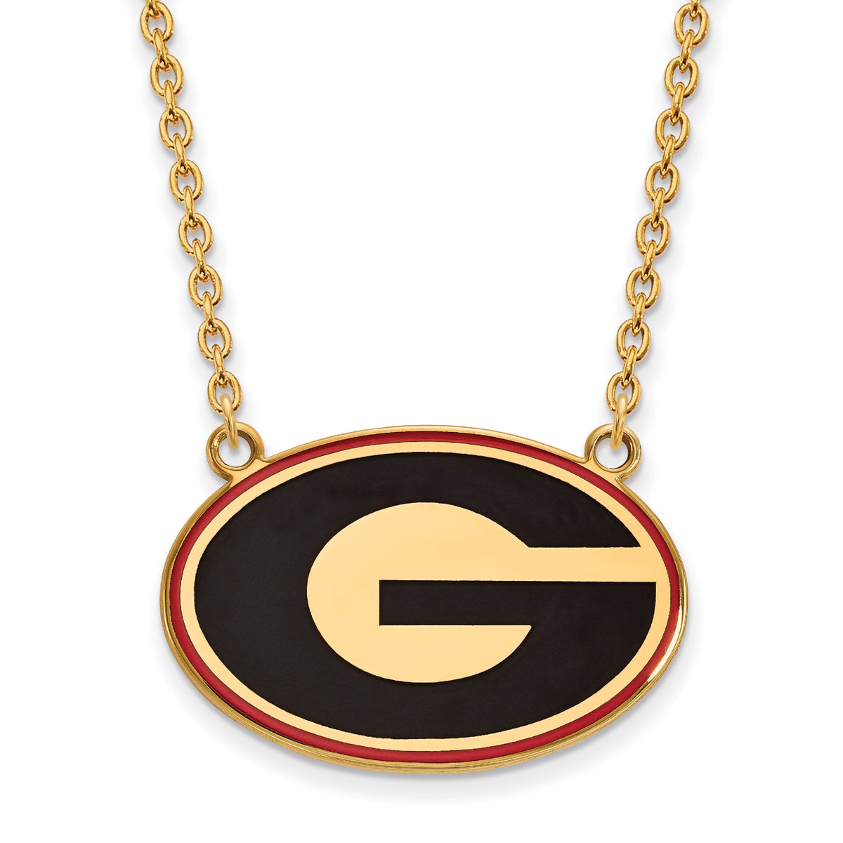 Sterling Silver w/ 14K Yellow Gold-Plated Official Licensed Collegiate 18in University of Georgia (UG) Large Enamel Pendant w/Necklace