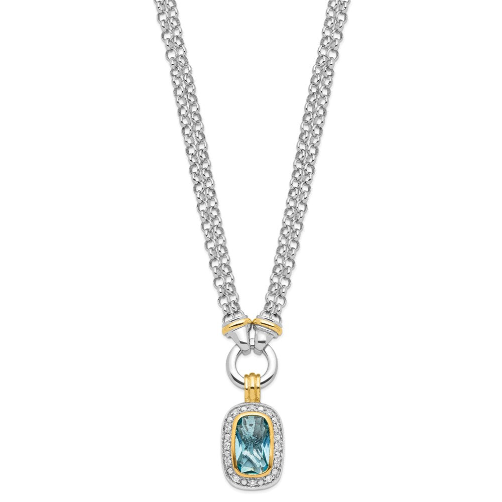 Sterling Silver Flash Gold-plated Clear and Blue CZ 16 inch Necklace 16 Inches
