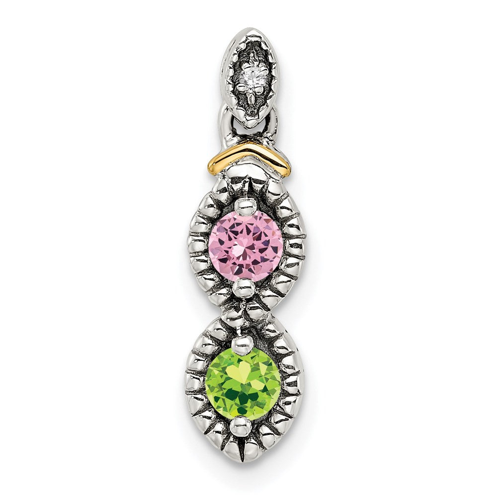 Sterling Silver Antiqued w/14k 2-stone w/Diamond Mothers Pendant Semi-Mount
