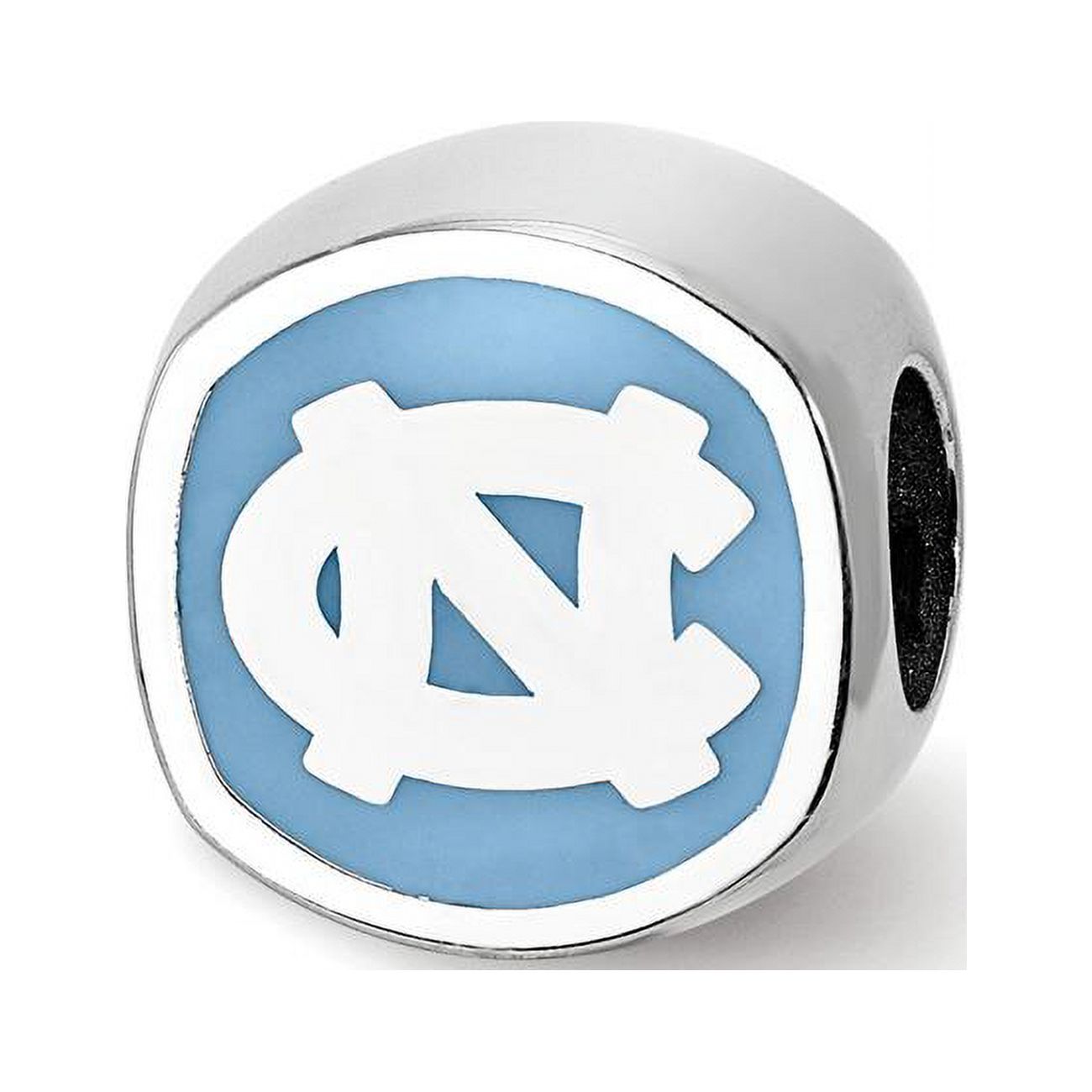 Sterling Silver Rhodium Plated U. of N. Carolina Enamel Cushion Bead