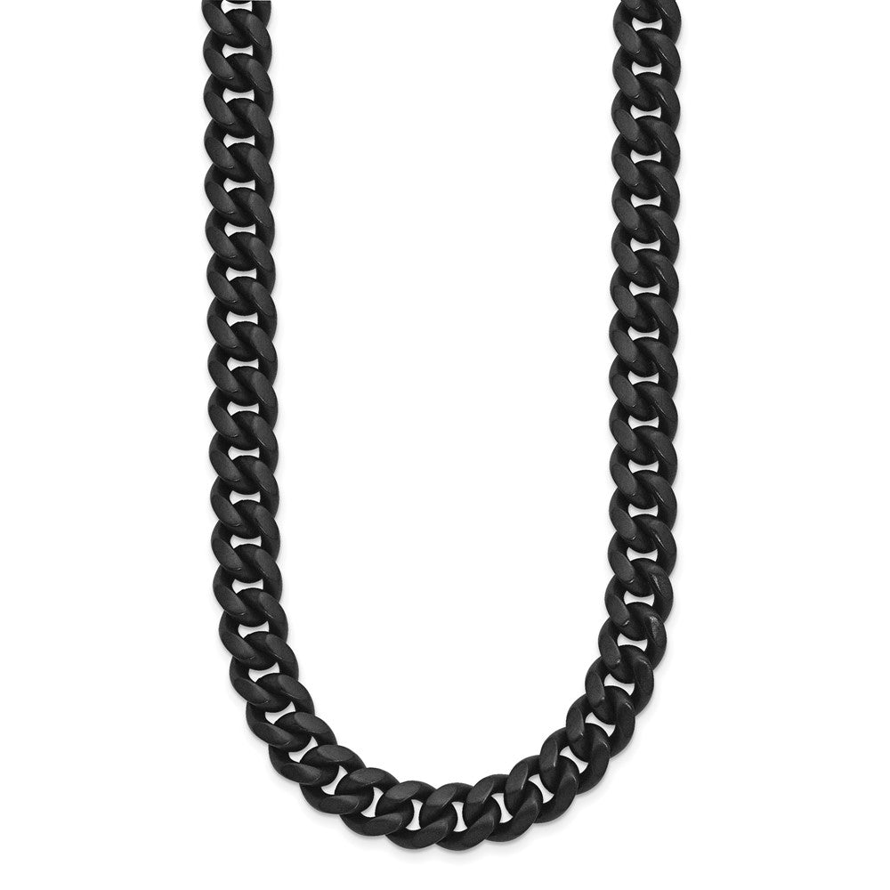 Stainless Steel Brushed Black IP-plated 10mm Curb 24in Necklace