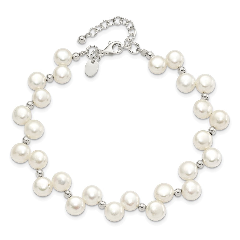 Sterling Silver FW Cultured Button Pearl 7.5in Bracelet 7.5 inches