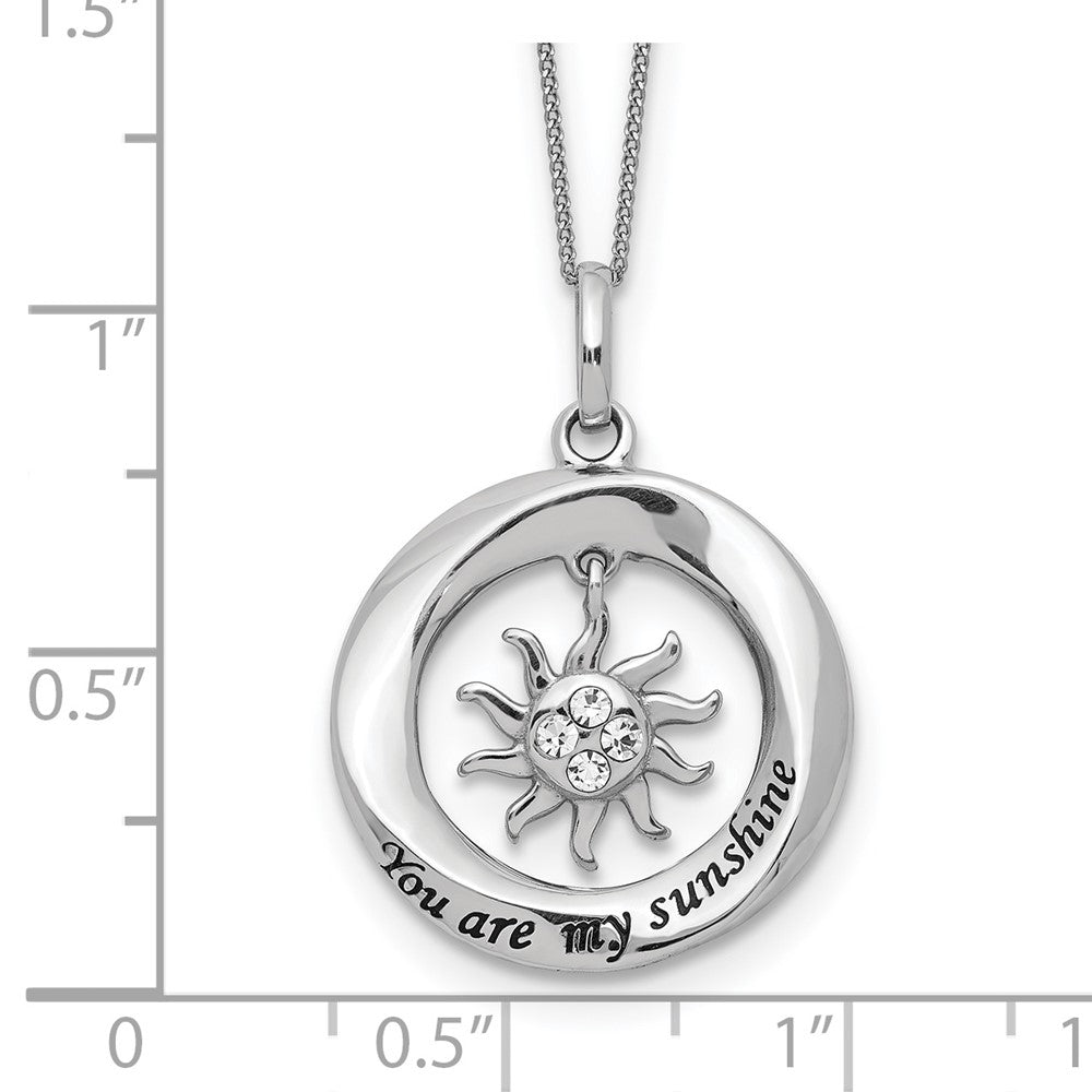 Sterling Silver Enamel YOU ARE MY SUNSHINE Crystal Sun Necklace 18 Inches