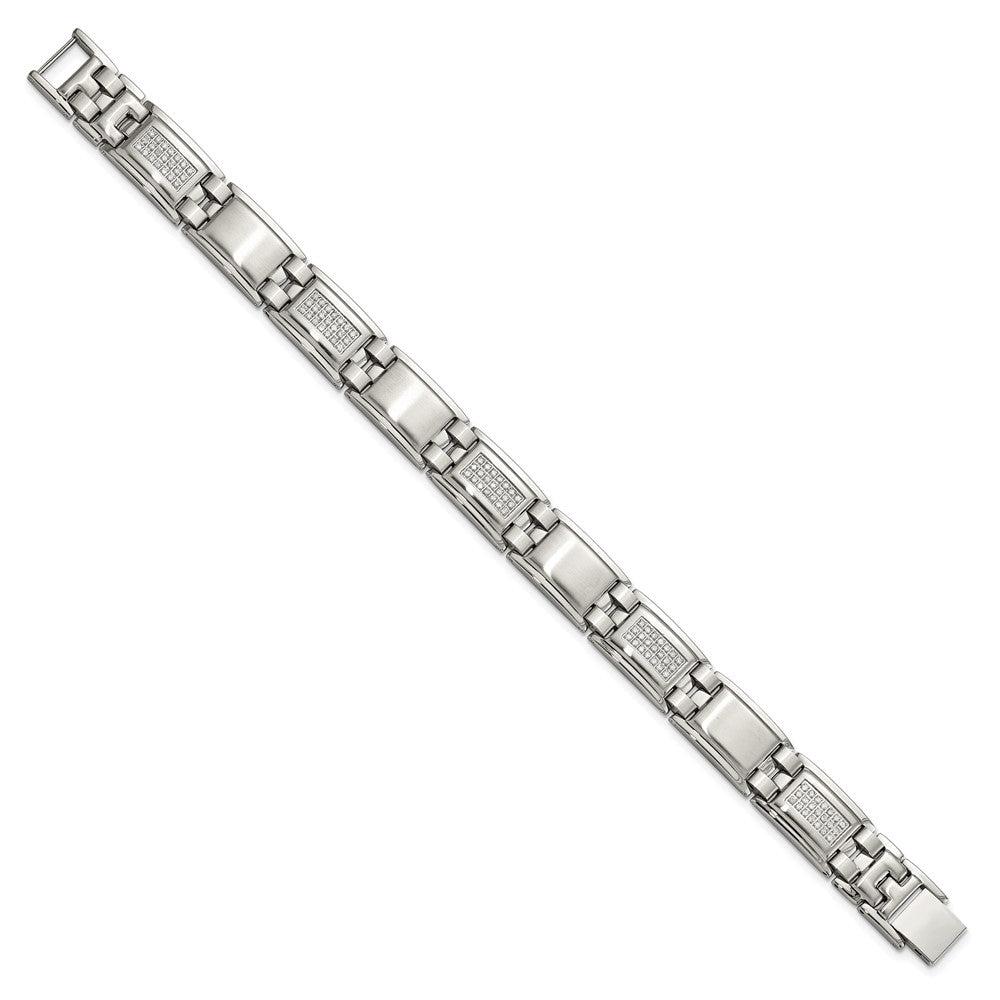 Stainless Steel Polished and Matte 3/4ct tw. Diamond 8.75in Bracelet 8.75 inches