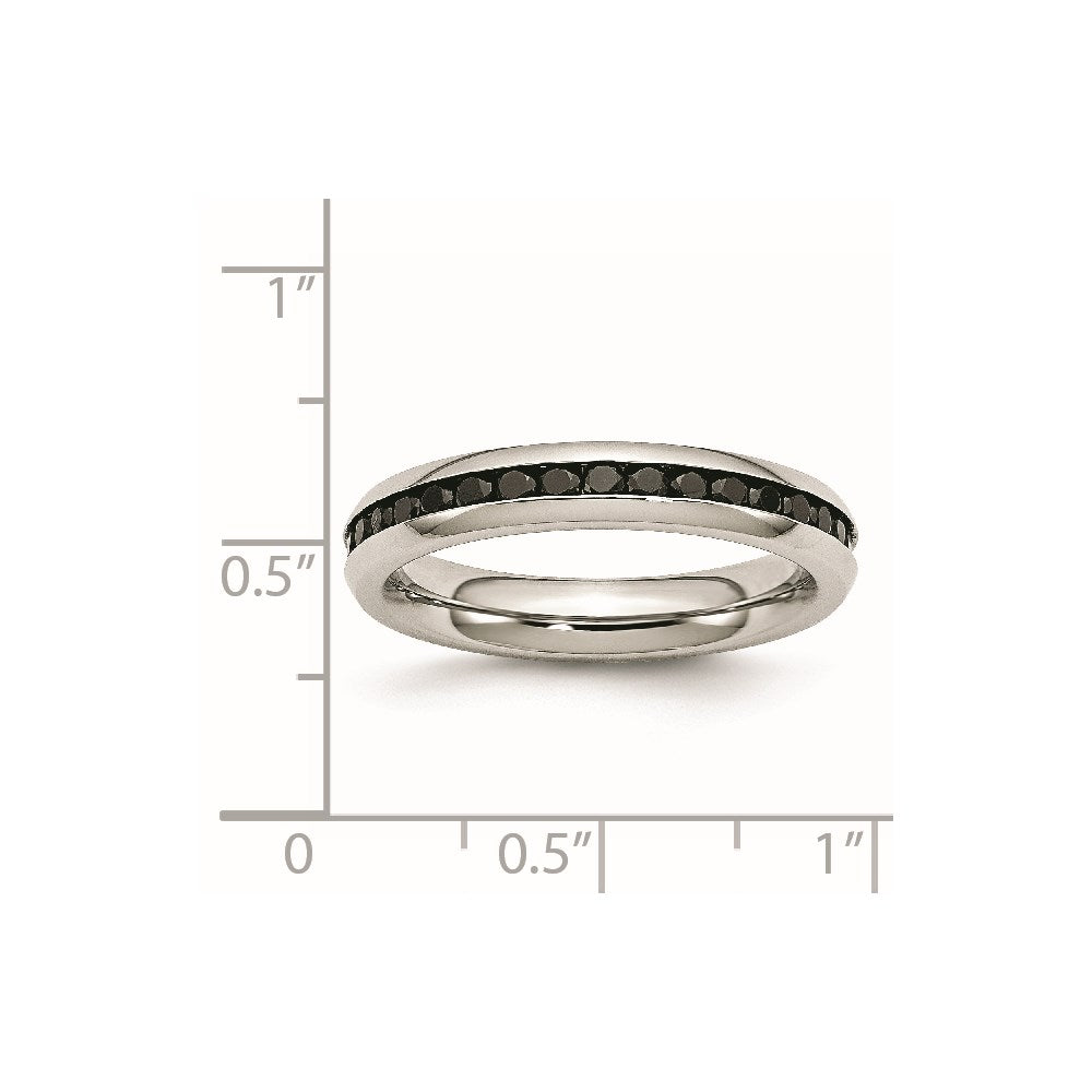 Stainless Steel Polished 4mm Black CZ Ring Size - 7