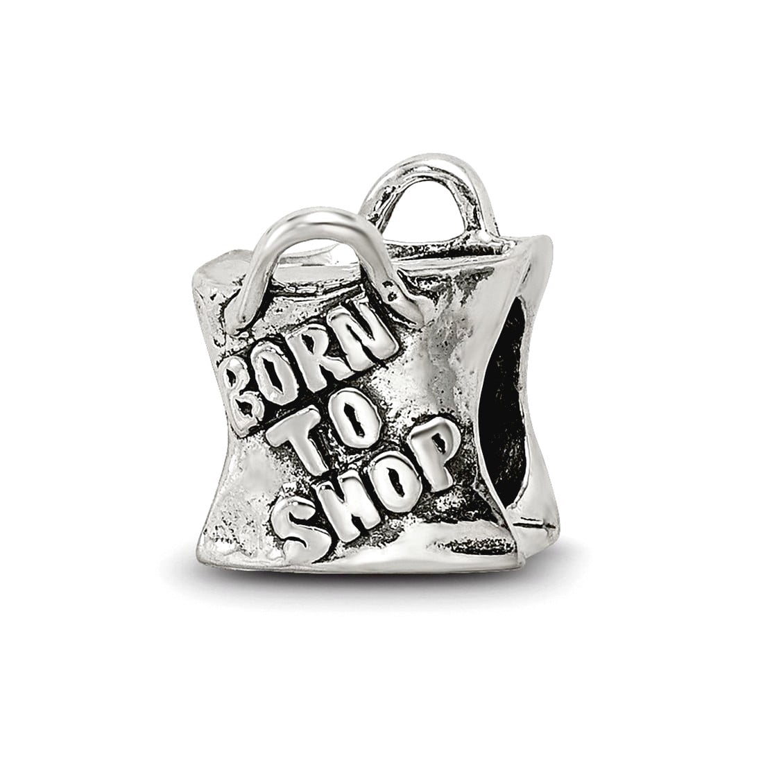 925 Sterling Silver Oxidized Reflections Born To Shop Bead Charm 8.18x7.27mm Wide Pendant Necklace for Women