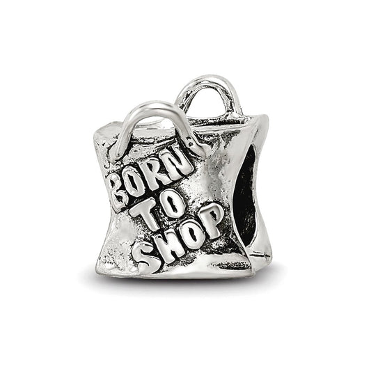 925 Sterling Silver Oxidized Reflections Born To Shop Bead Charm 8.18x7.27mm Wide Pendant Necklace for Women