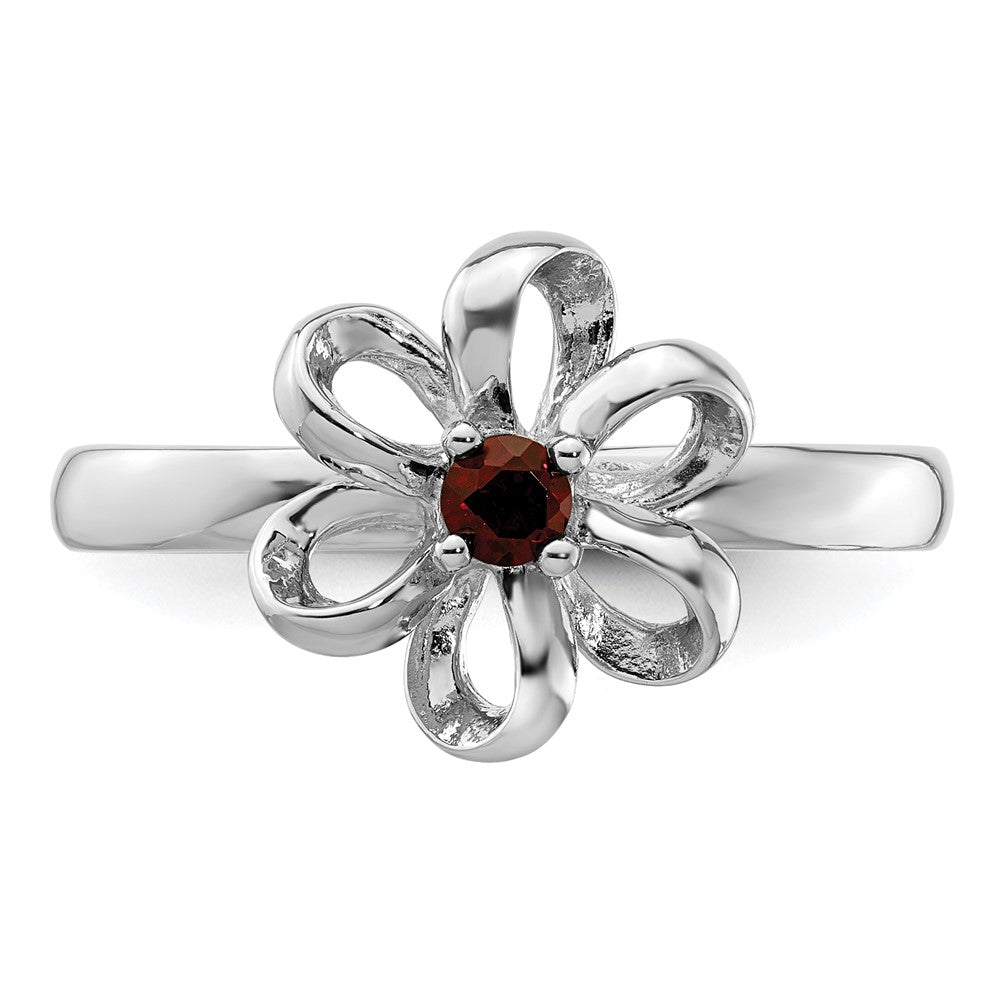 Sterling Silver Stackable Expressions Polished Garnet Flower Ring Size -7