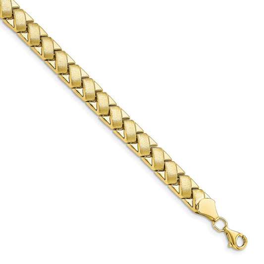10K Polished and Brushed Fancy Link Bracelet 7.5  inches