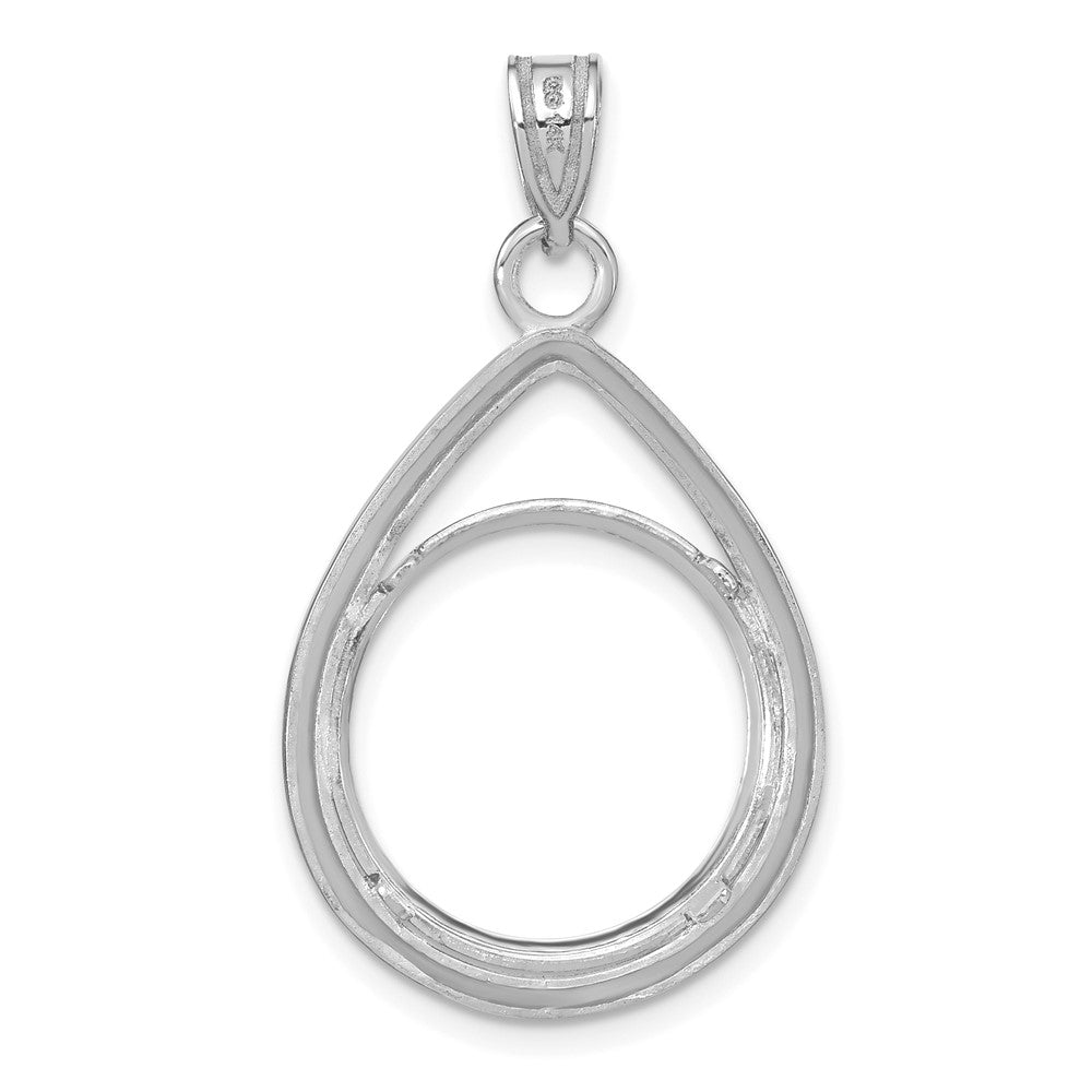 Wideband Distinguished Coin Jewelry 14k White Gold Polished and Diamond-cut Teardrop 16.5mm Prong Coin Bezel Pendant