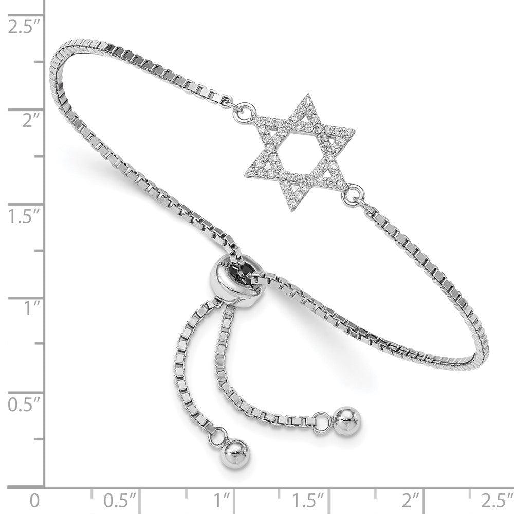 Sterling Silver Rhodium-plated CZ Star of David Adjustable Bracelet 9.75 inches